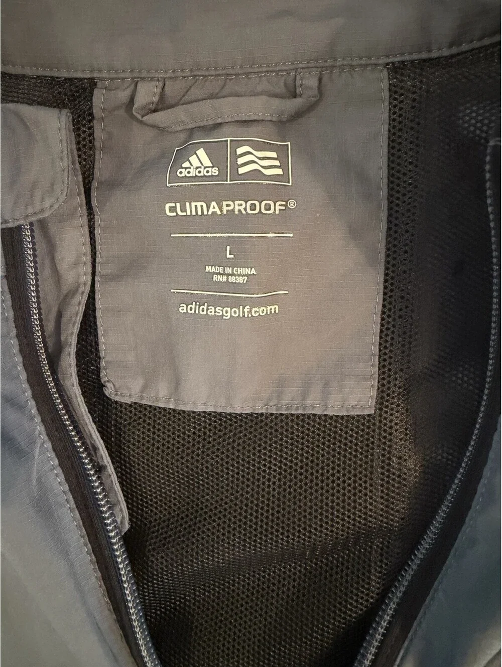 Adidas Golf Climaproof Jacket Mens Large Gray Black Full Zip Windbreaker